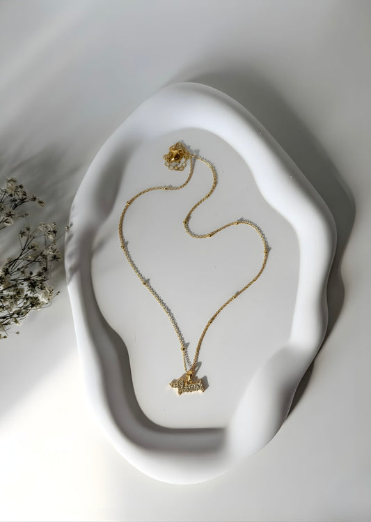 Collana in acciaio inox dorato con bassotto glitter