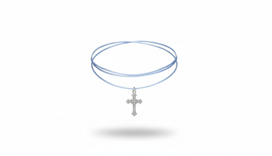 Choker celeste con croce silver tempestata di brillantini