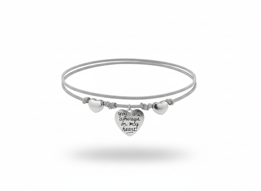 Choker grigio con cuori in acciaio inox e cuore inciso “You Are Always in My Heart”
