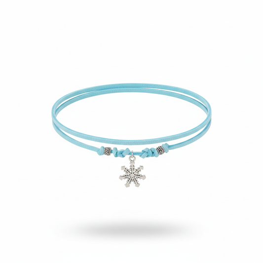 Choker azzurro con fiocco di neve silver e distanziatori metallici