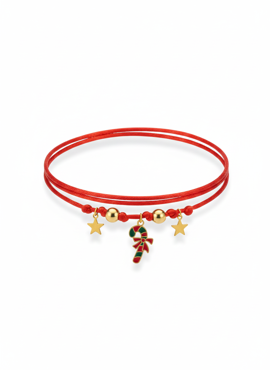 Choker rosso natalizio con bastoncino di zucchero, fiocco e stelline oro