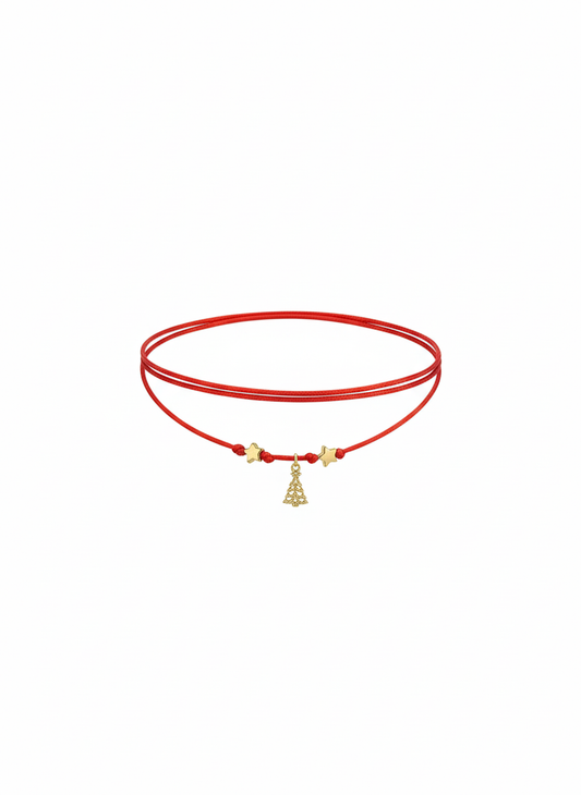 Choker natalizio rosso con mini alberello dorato, perline e stelline oro