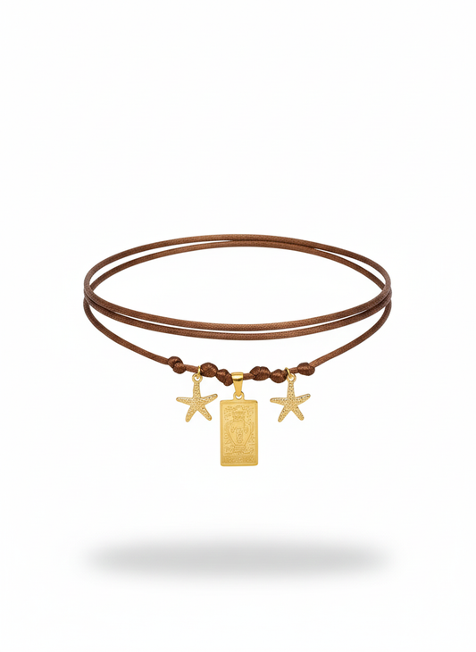 Choker marrone con stelline gold e medaglia zodiacale Acquario