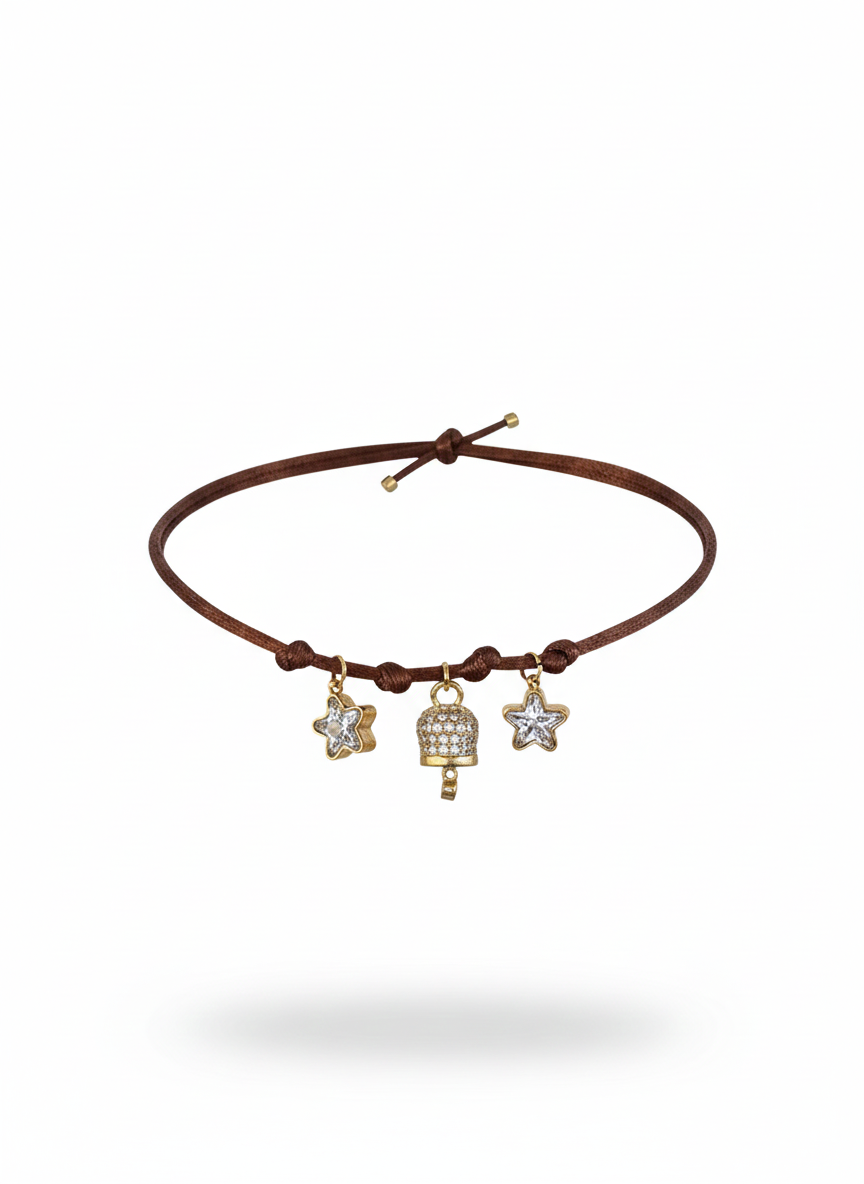 Choker marrone con stelline gold glitter e campanellino zirconato