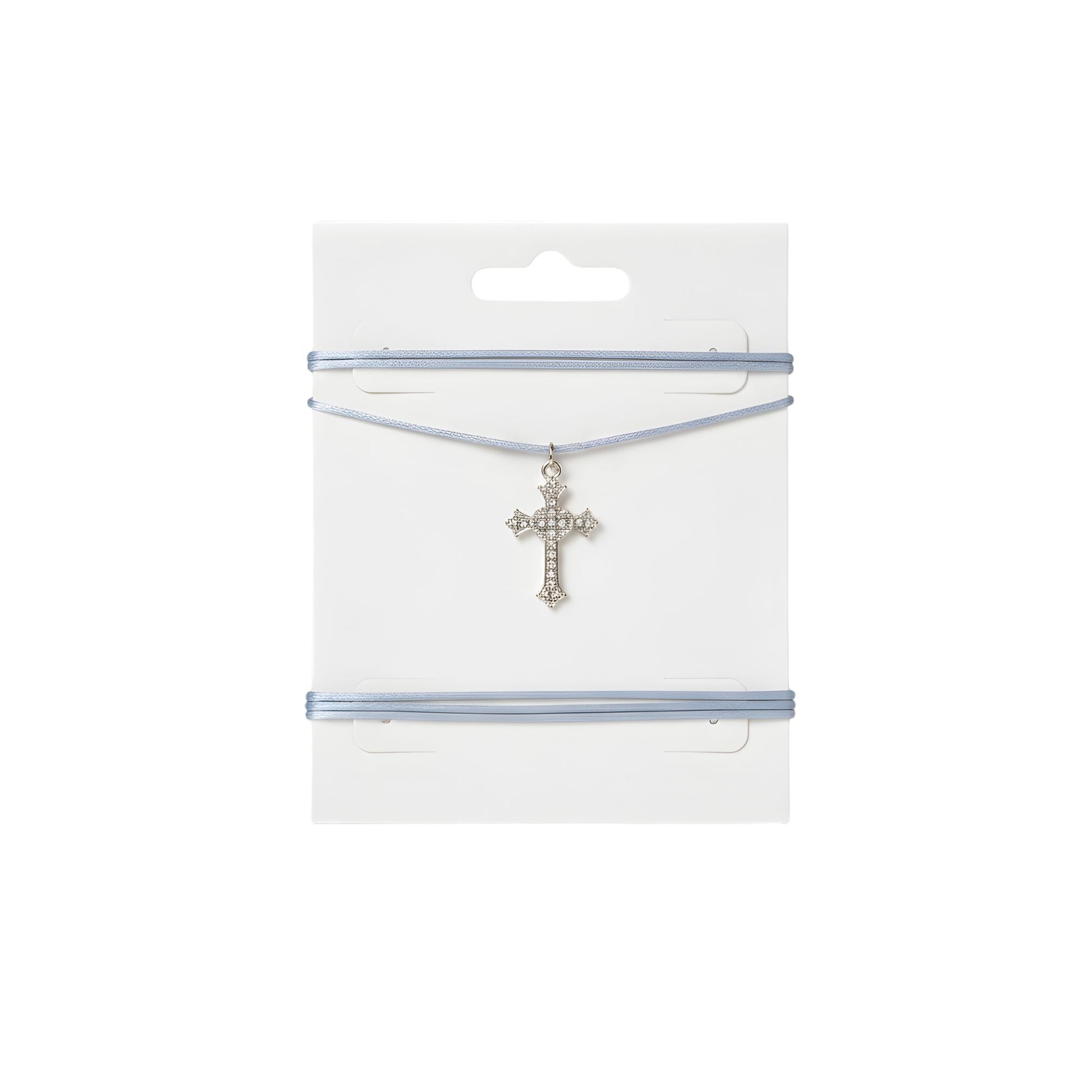 Choker celeste con croce silver tempestata di brillantini