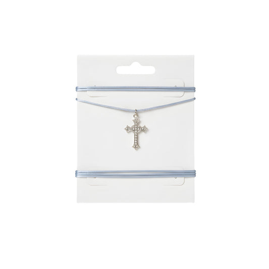 Choker celeste con croce silver tempestata di brillantini