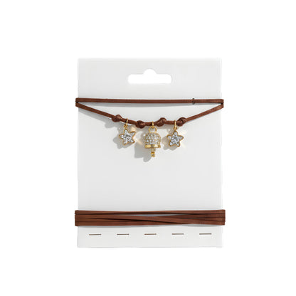 Choker marrone con stelline gold glitter e campanellino zirconato