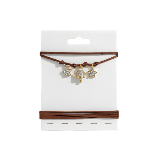 Choker marrone con stelline gold glitter e campanellino zirconato