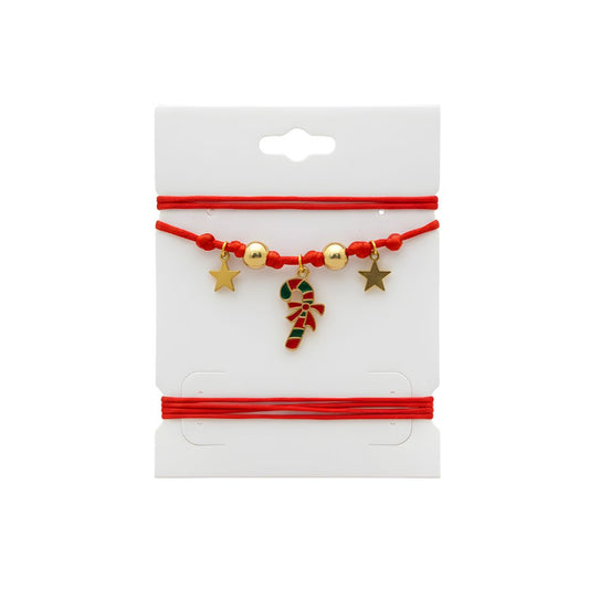 Choker rosso natalizio con bastoncino di zucchero, fiocco e stelline oro