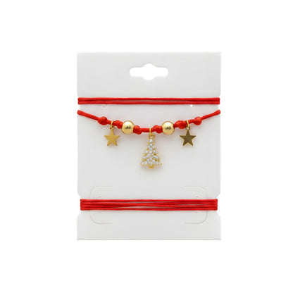 Choker natalizio rosso con mini alberello dorato, perline e stelline oro