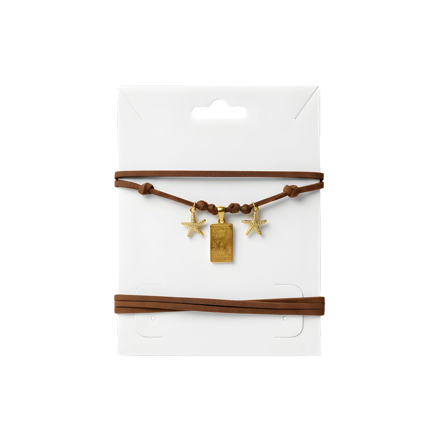 Choker marrone con stelline gold e medaglia zodiacale Acquario
