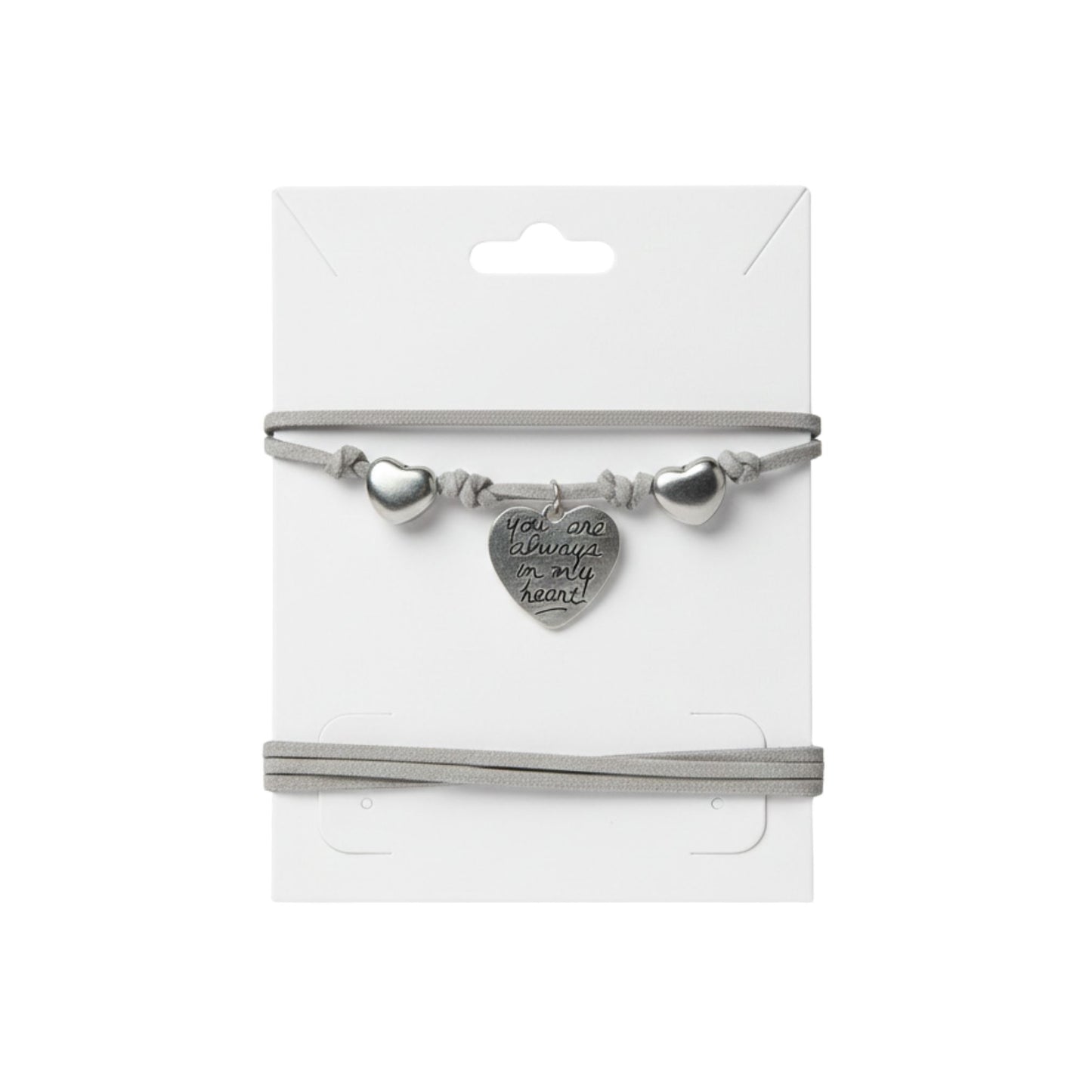 Choker grigio con cuori in acciaio inox e cuore inciso “You Are Always in My Heart”