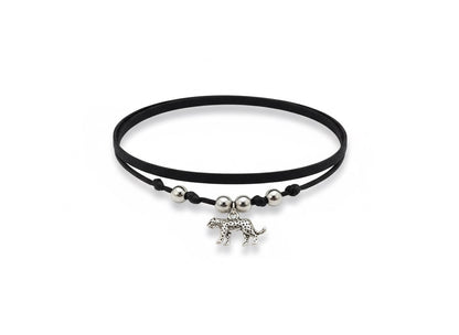 choker nero in nylon con ciondolo leopardo personalizzabile