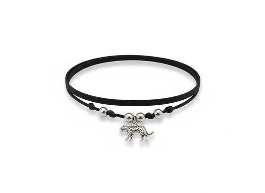 choker nero in nylon con ciondolo leopardo personalizzabile