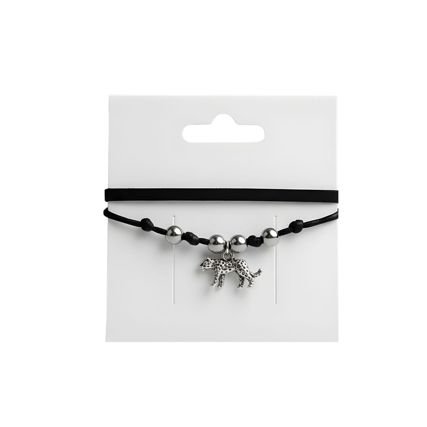 choker nero in nylon con ciondolo leopardo personalizzabile