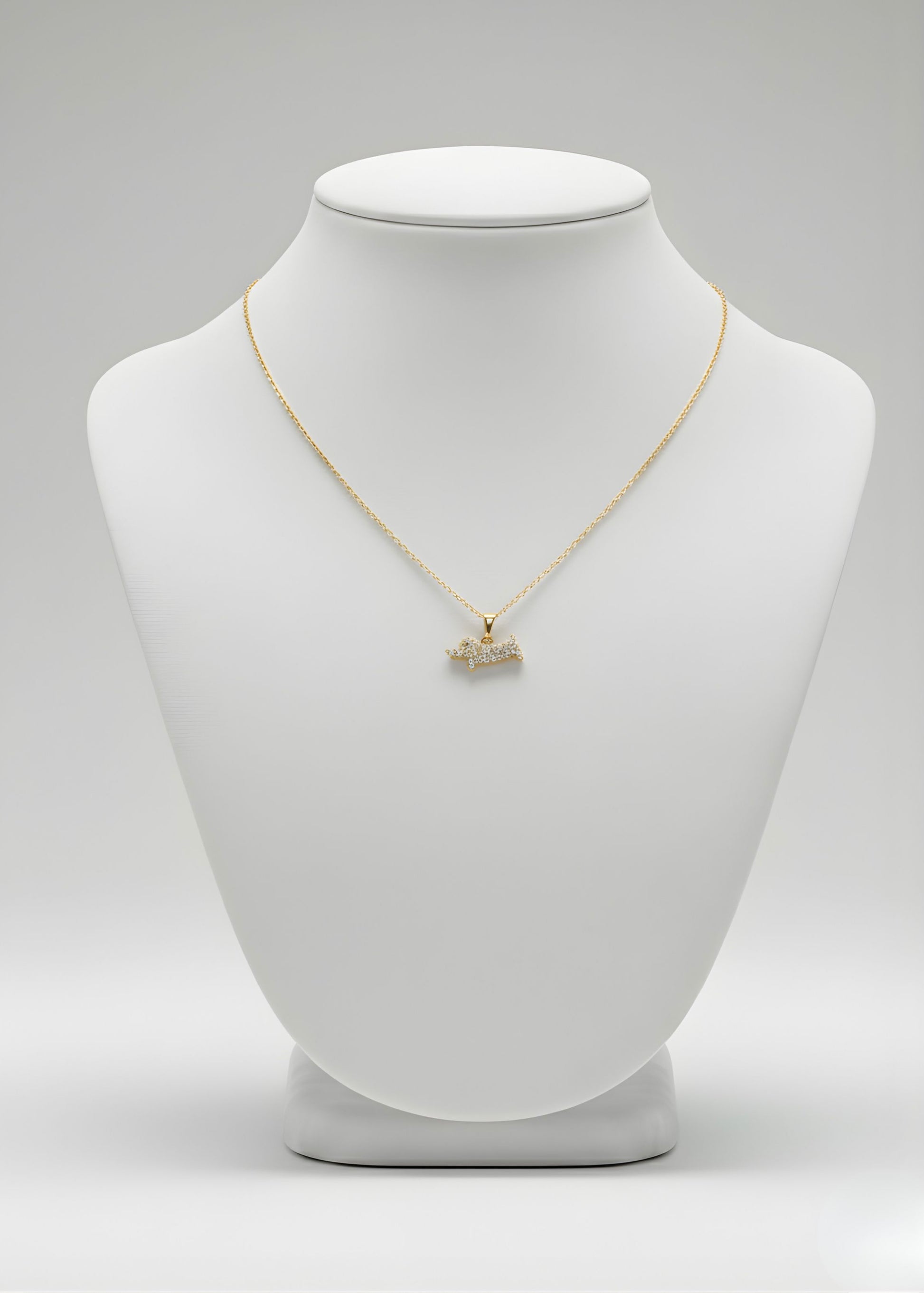 Collana in acciaio inox dorato con bassotto glitter