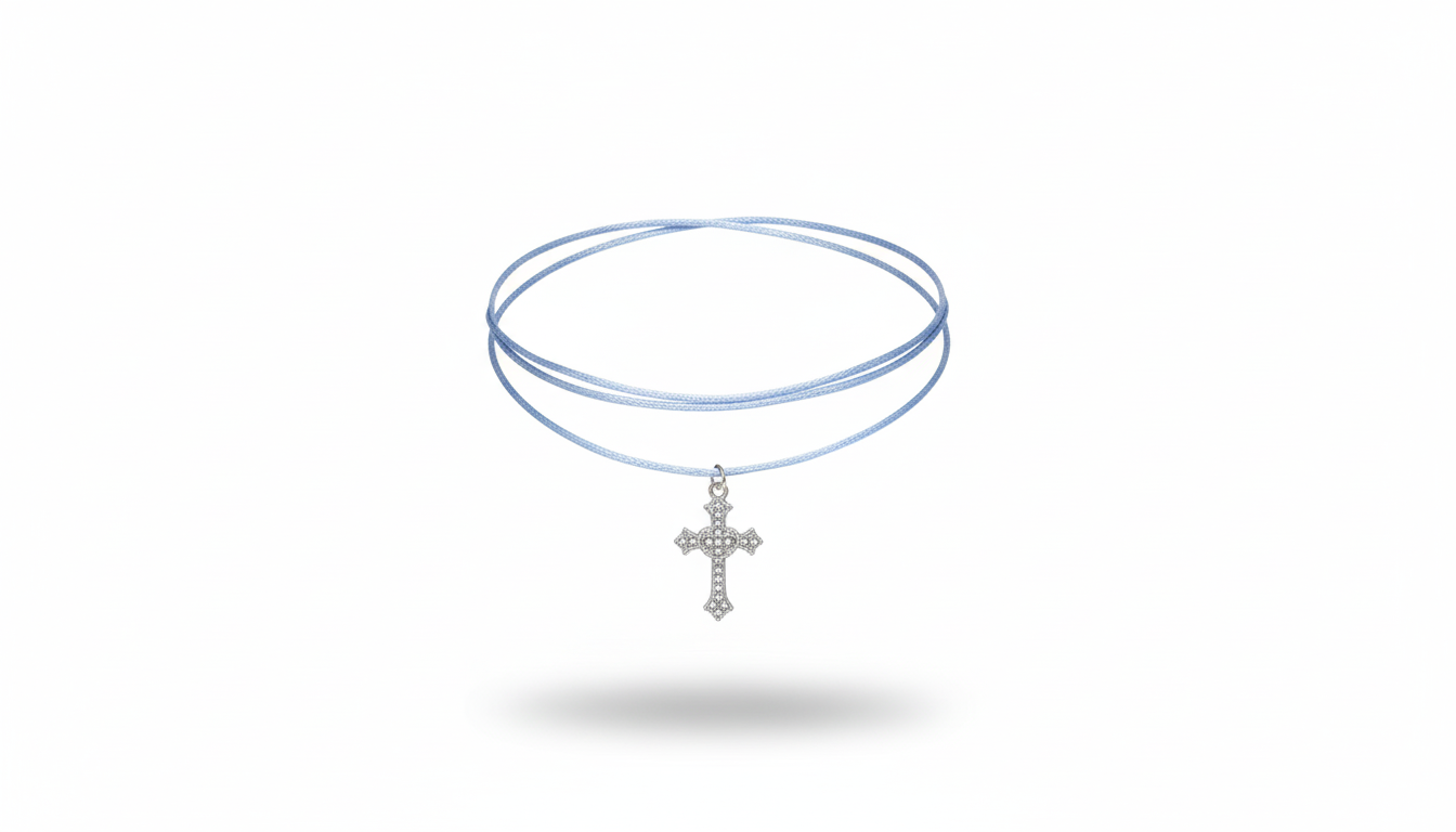 Choker celeste con croce silver tempestata di brillantini