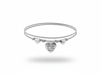 Choker grigio con cuori in acciaio inox e cuore inciso “You Are Always in My Heart”