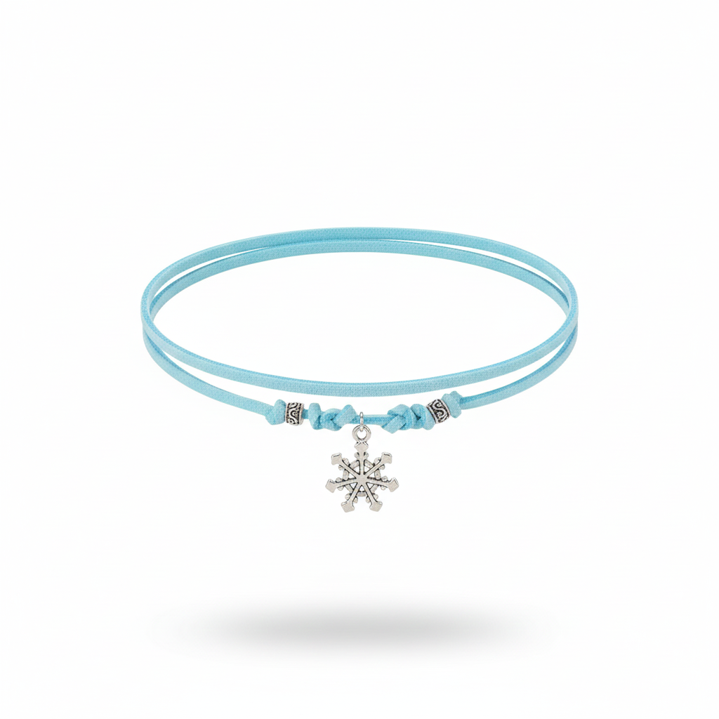 Choker azzurro con fiocco di neve silver e distanziatori metallici