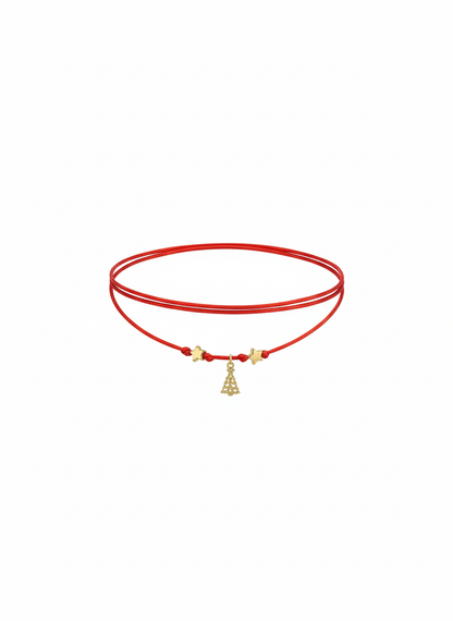 Choker natalizio rosso con mini alberello dorato, perline e stelline oro