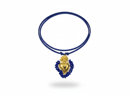Choker con cordino blu e cuore sacro blu 