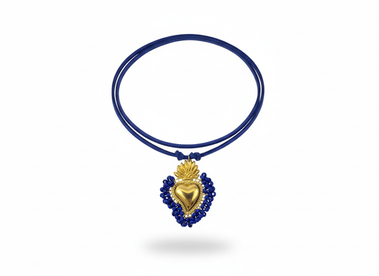 Choker con cordino blu e cuore sacro blu 