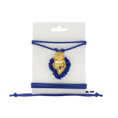 Choker con cordino blu e cuore sacro blu 