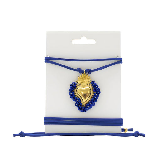 Choker con cordino blu e cuore sacro blu 